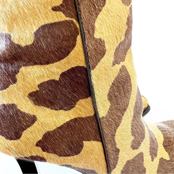 Vintage Giraffe Print Square Toe Boots Size 40 EU Hair on Hide Timeless Brazil - Picture 9 of 12